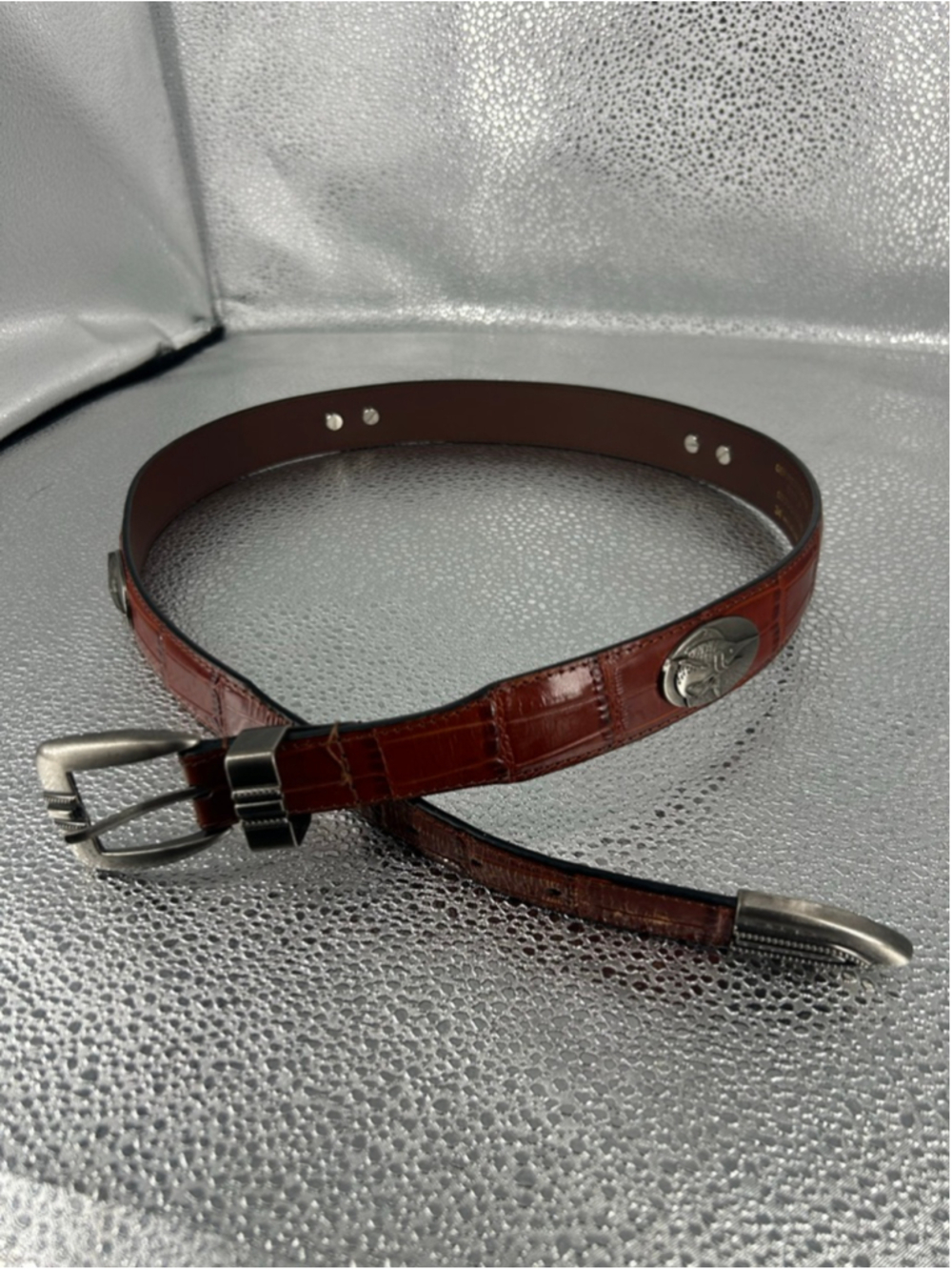 Men's Zep-Pro Brown Crocodile Embossed Leather Belt with Silver Buckle